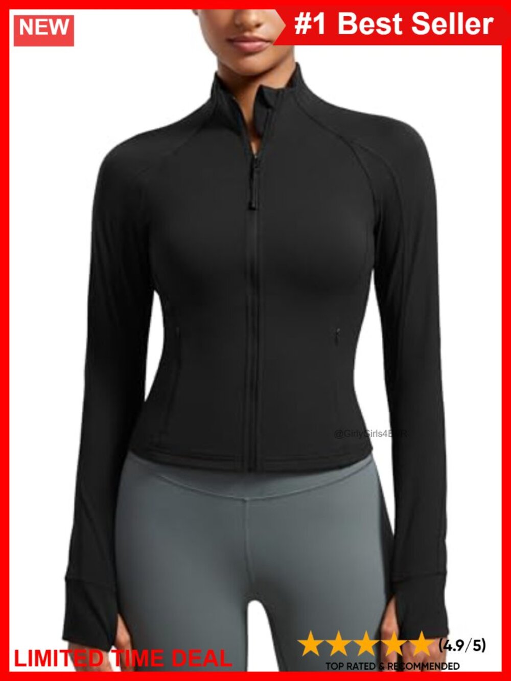 Cropped Waist Length Athletic Jacket Slim Fit Zip Pockets Thumbholes
